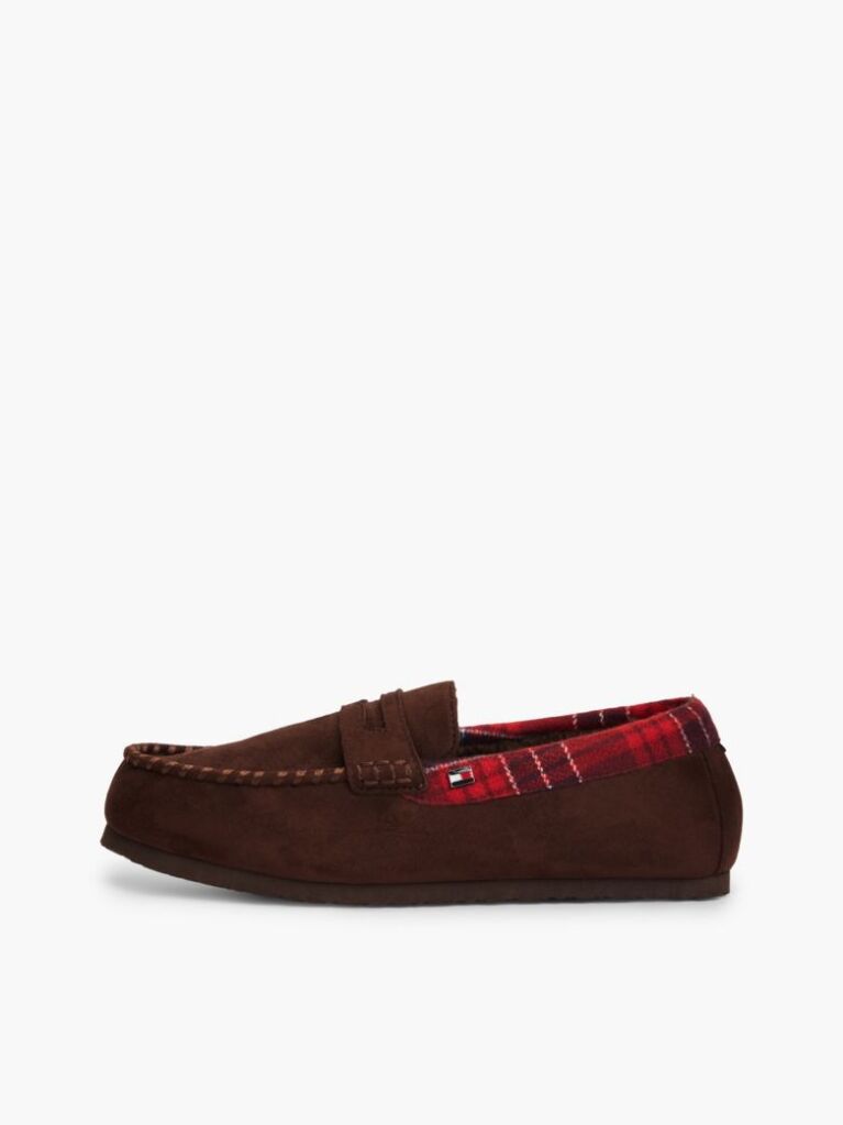 Brown Check Collar Slippers  Men