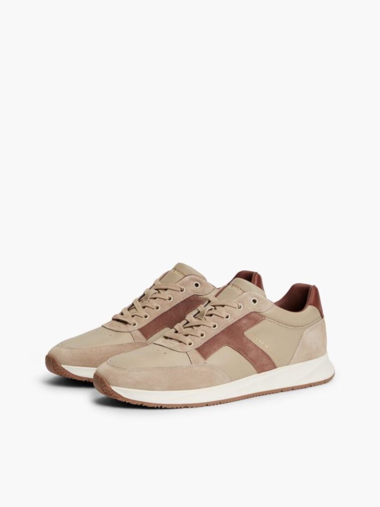 Μπεζ Δερμάτινα Sneakers Με Μίξη Υφών  Άνδρες