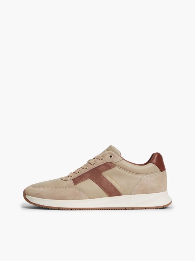 Μπεζ Δερμάτινα Sneakers Με Μίξη Υφών  Άνδρες