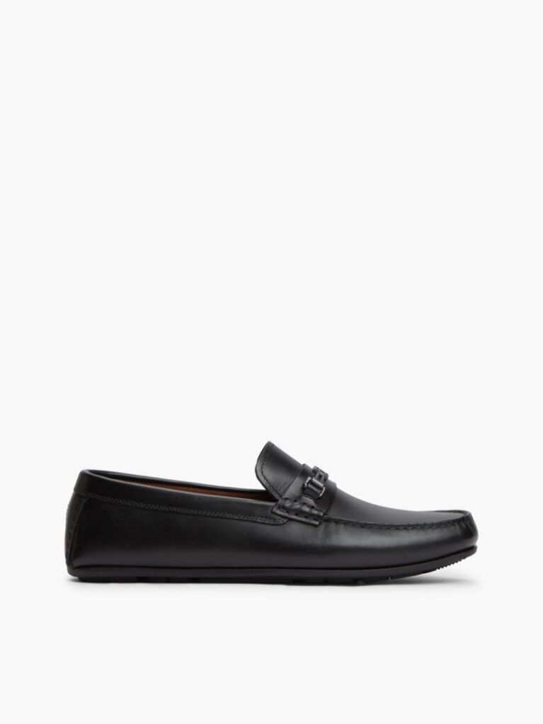 Black Flag Plaque Leather Driver Shoes  Men