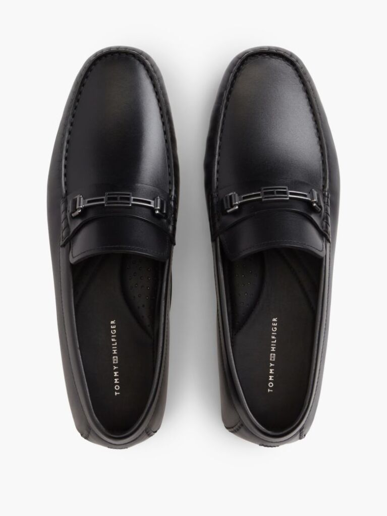 Black Flag Plaque Leather Driver Shoes  Men