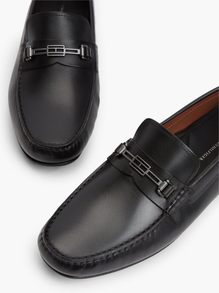 Black Flag Plaque Leather Driver Shoes  Men