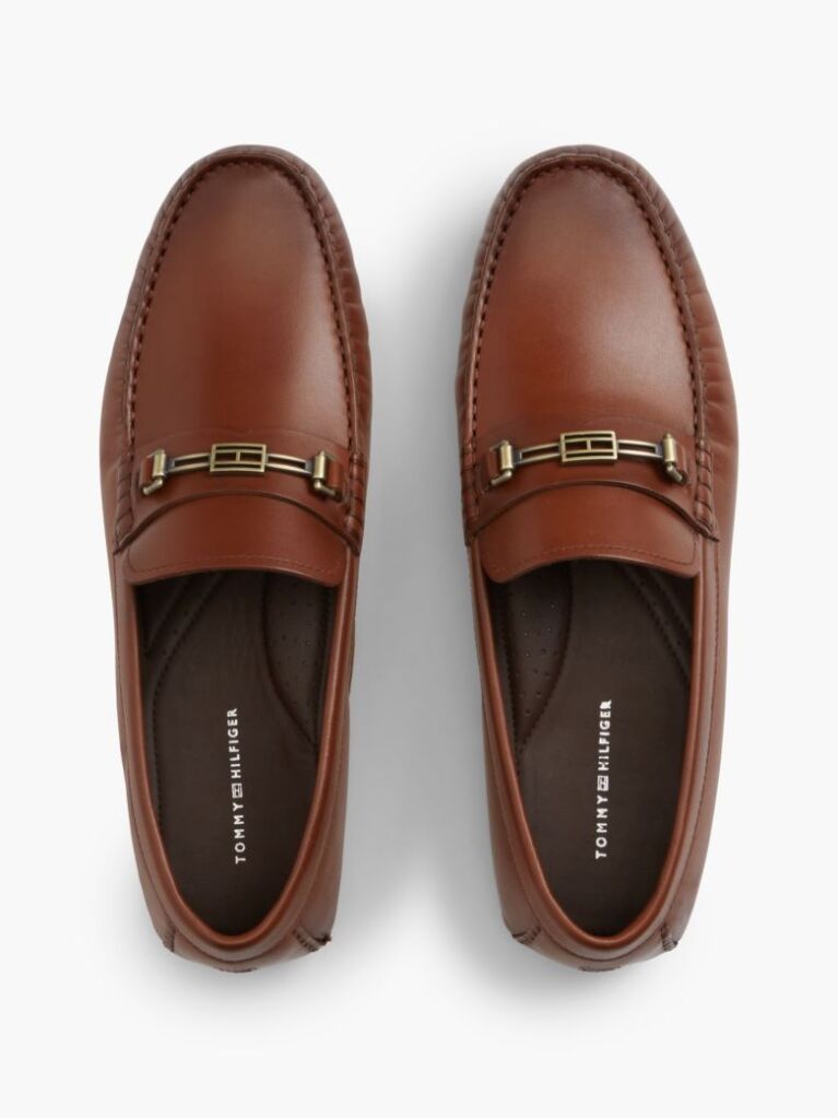 Brown Flag Plaque Leather Driver Shoes  Men