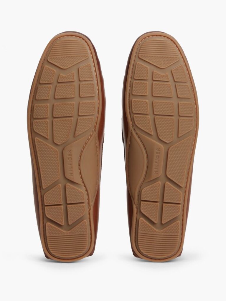 Brown Flag Plaque Leather Driver Shoes  Men