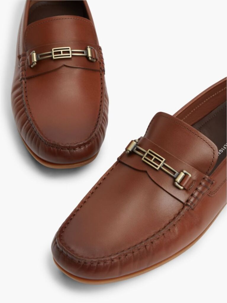 Brown Flag Plaque Leather Driver Shoes  Men