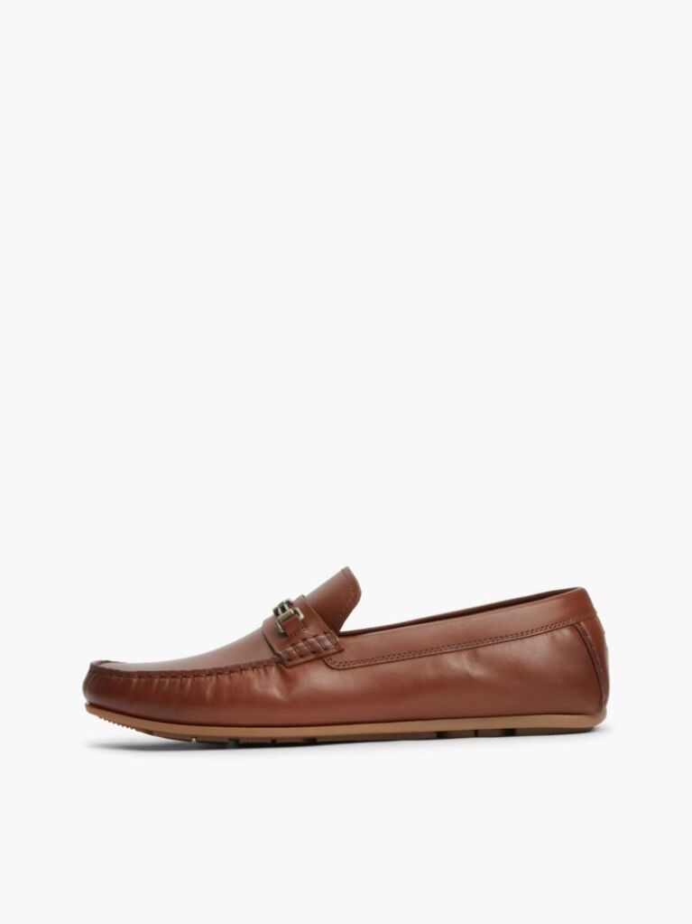 Brown Flag Plaque Leather Driver Shoes  Men