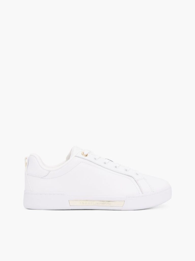 White Leather Cupsole Court Sneakers  Women