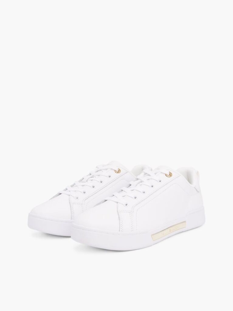 White Leather Cupsole Court Sneakers  Women