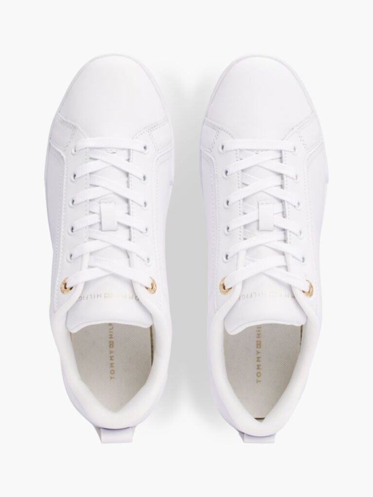 White Leather Cupsole Court Sneakers  Women
