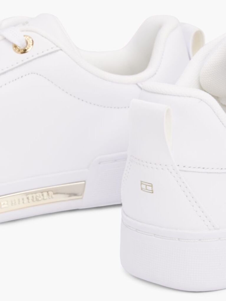 White Leather Cupsole Court Sneakers  Women