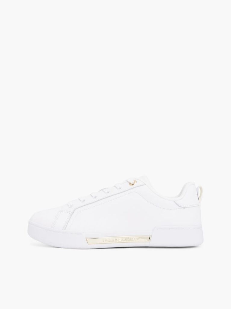 White Leather Cupsole Court Sneakers  Women