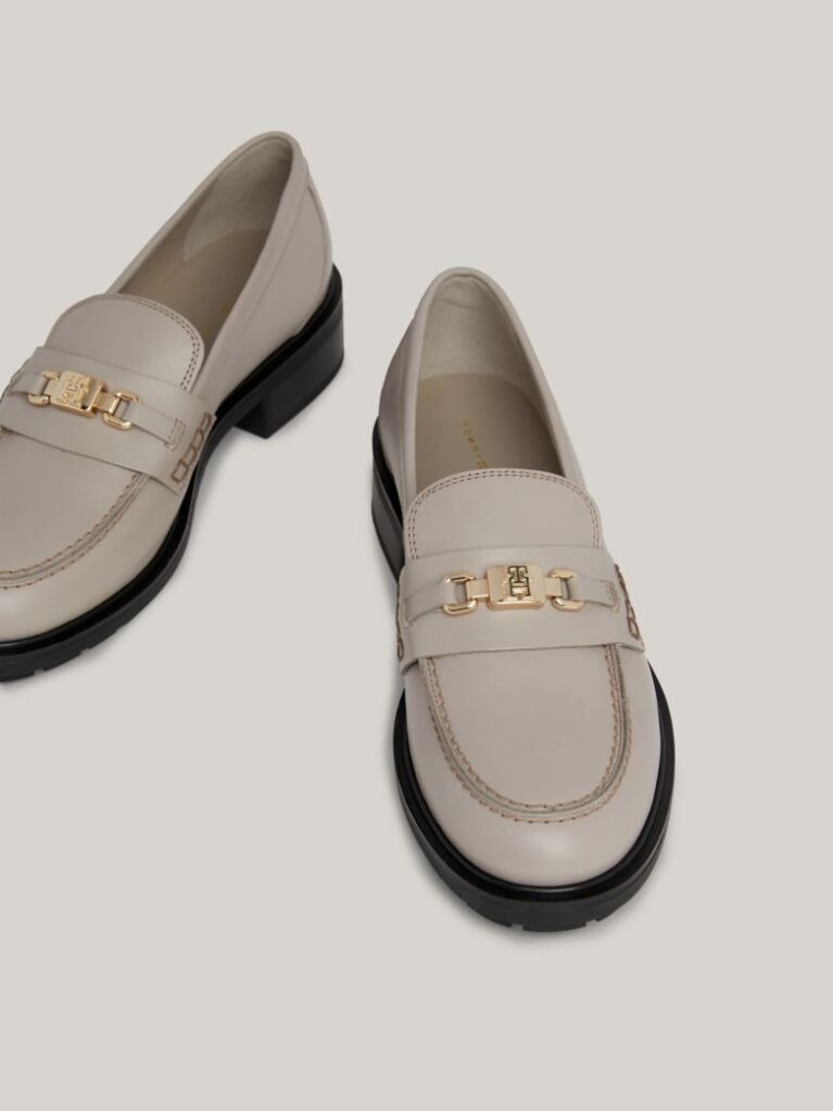 Beige TH Monogram Leather Loafers  Women