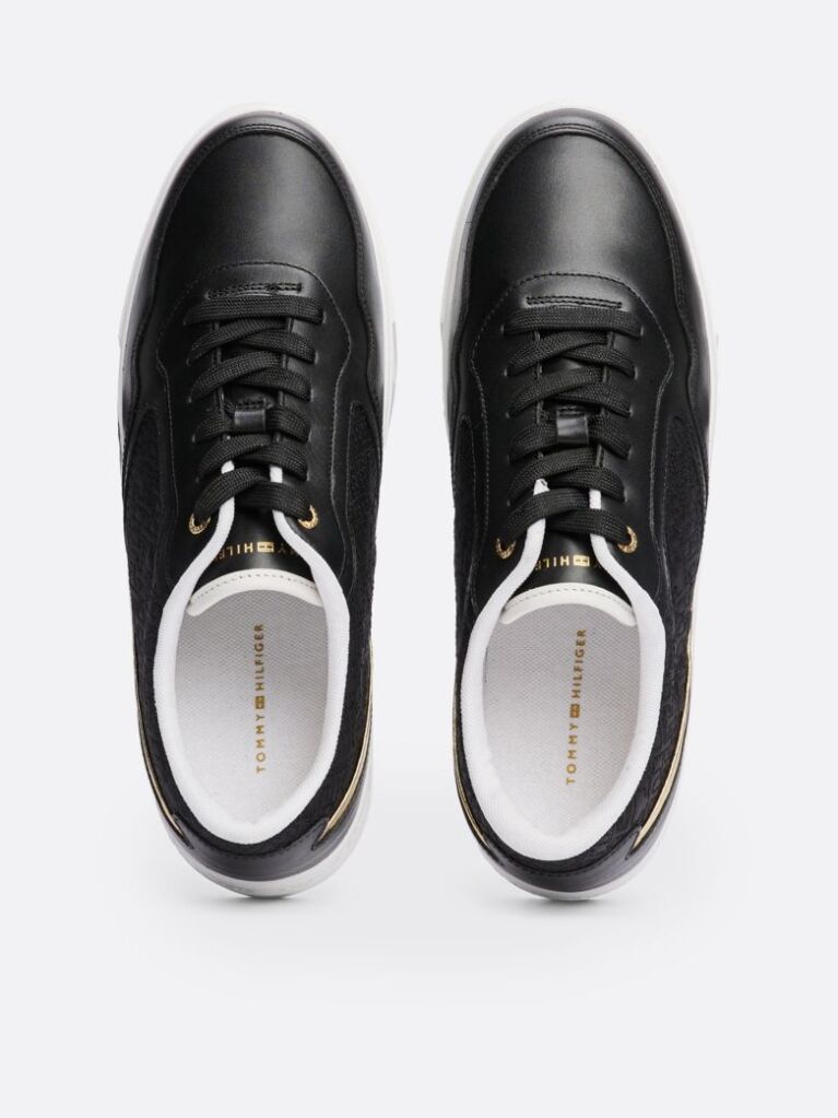 Μαύρο TH Monogram Δερμάτινα Sneakers Σε Στιλ Πλατφόρμα  Γυναίκες