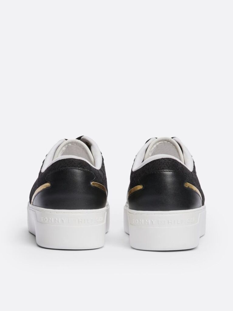 Μαύρο TH Monogram Δερμάτινα Sneakers Σε Στιλ Πλατφόρμα  Γυναίκες