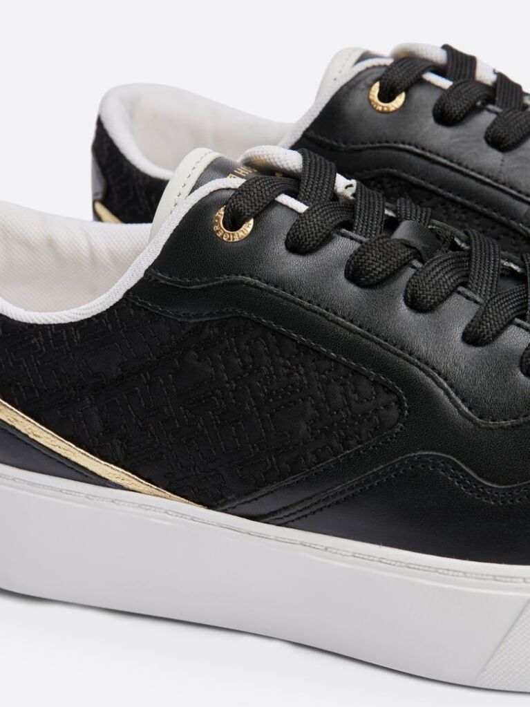 Μαύρο TH Monogram Δερμάτινα Sneakers Σε Στιλ Πλατφόρμα  Γυναίκες