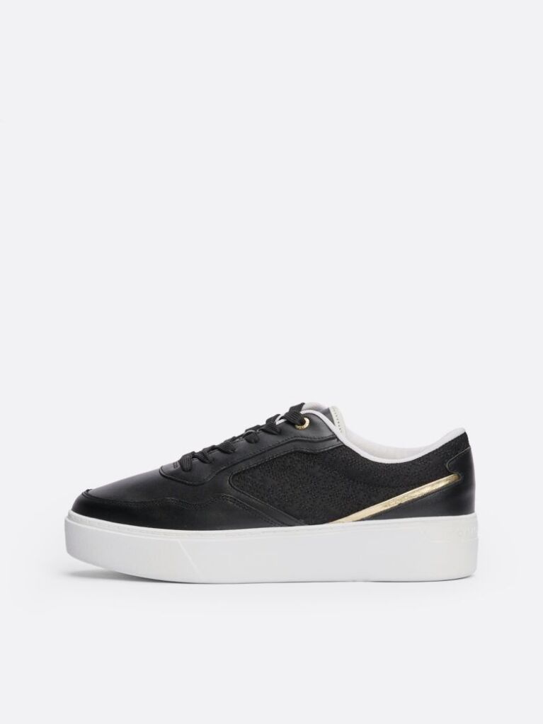 Μαύρο TH Monogram Δερμάτινα Sneakers Σε Στιλ Πλατφόρμα  Γυναίκες