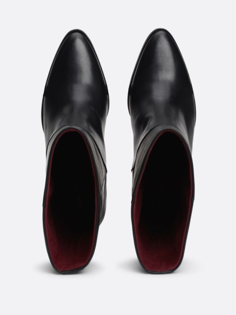 Black Leather Cuban Heel Mid Boots  Women