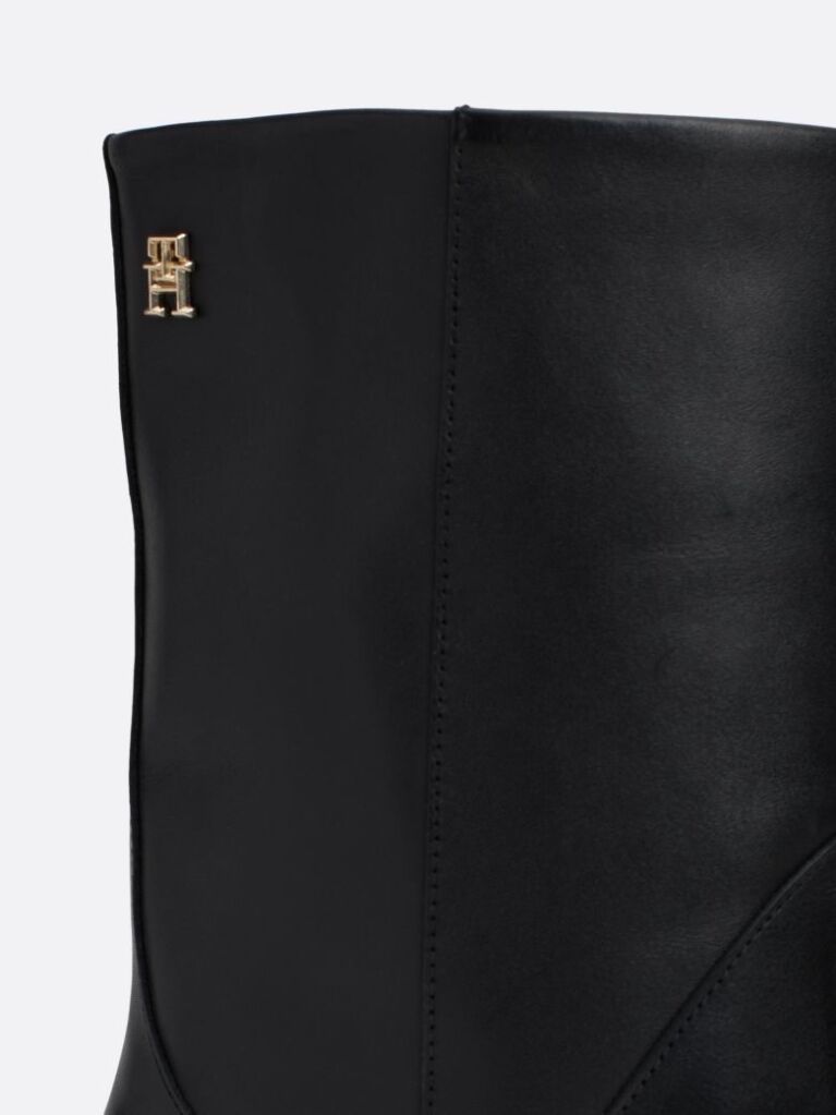 Black Leather Cuban Heel Mid Boots  Women