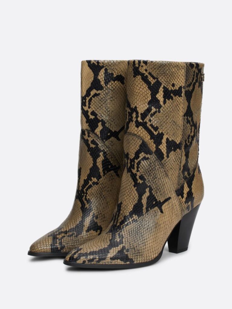 Multi Cuban Heel Snake Embossed Leather Boots  Women