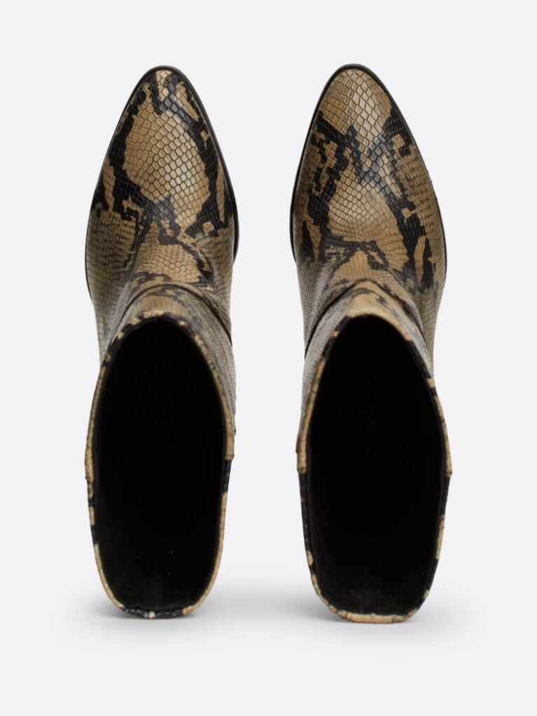 Multi Cuban Heel Snake Embossed Leather Boots  Women