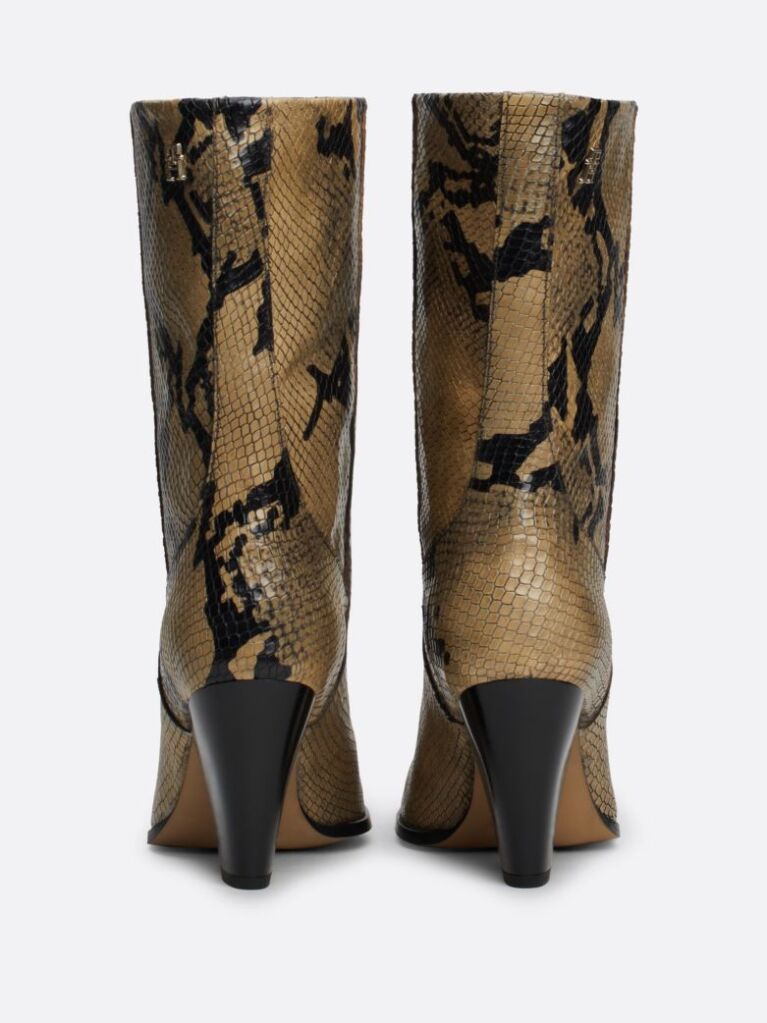 Multi Cuban Heel Snake Embossed Leather Boots  Women