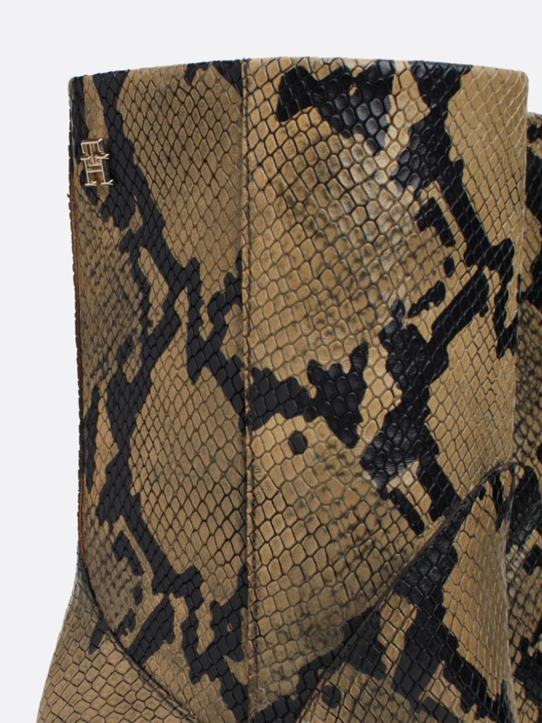 Multi Cuban Heel Snake Embossed Leather Boots  Women