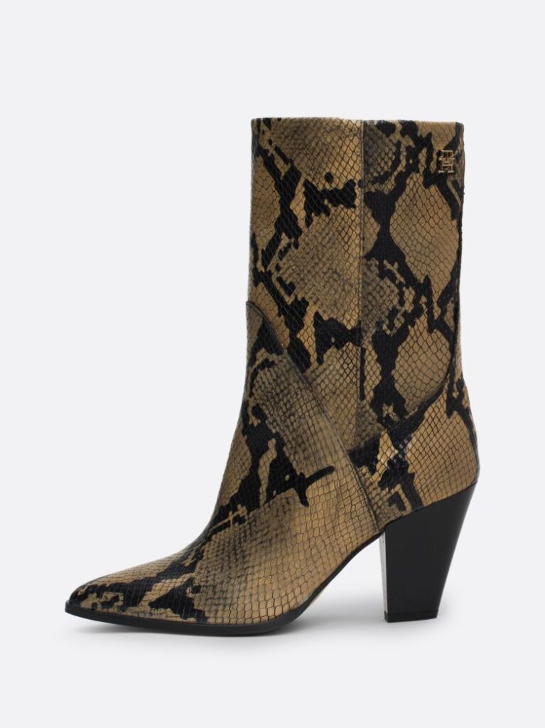 Multi Cuban Heel Snake Embossed Leather Boots  Women