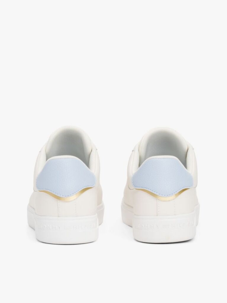 White Essential Metallic Leather Court Trainers  Women