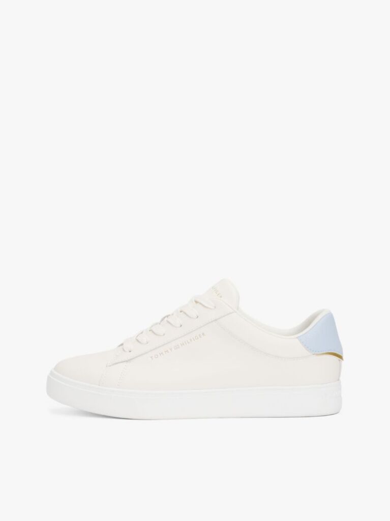 White Essential Metallic Leather Court Trainers  Women
