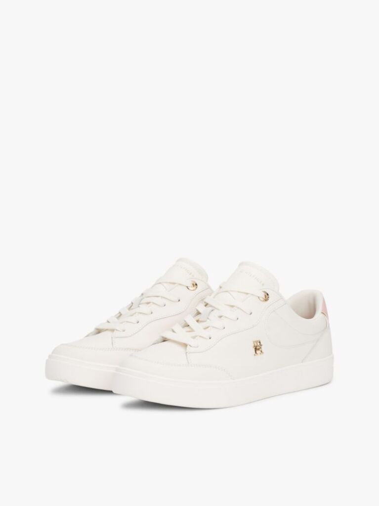 Άσπρο TH Monogram Δερμάτινα Sneakers  Γυναίκες