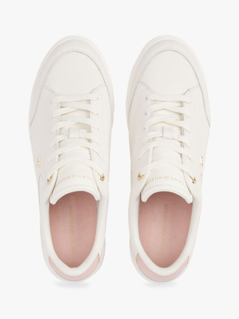 Άσπρο TH Monogram Δερμάτινα Sneakers  Γυναίκες