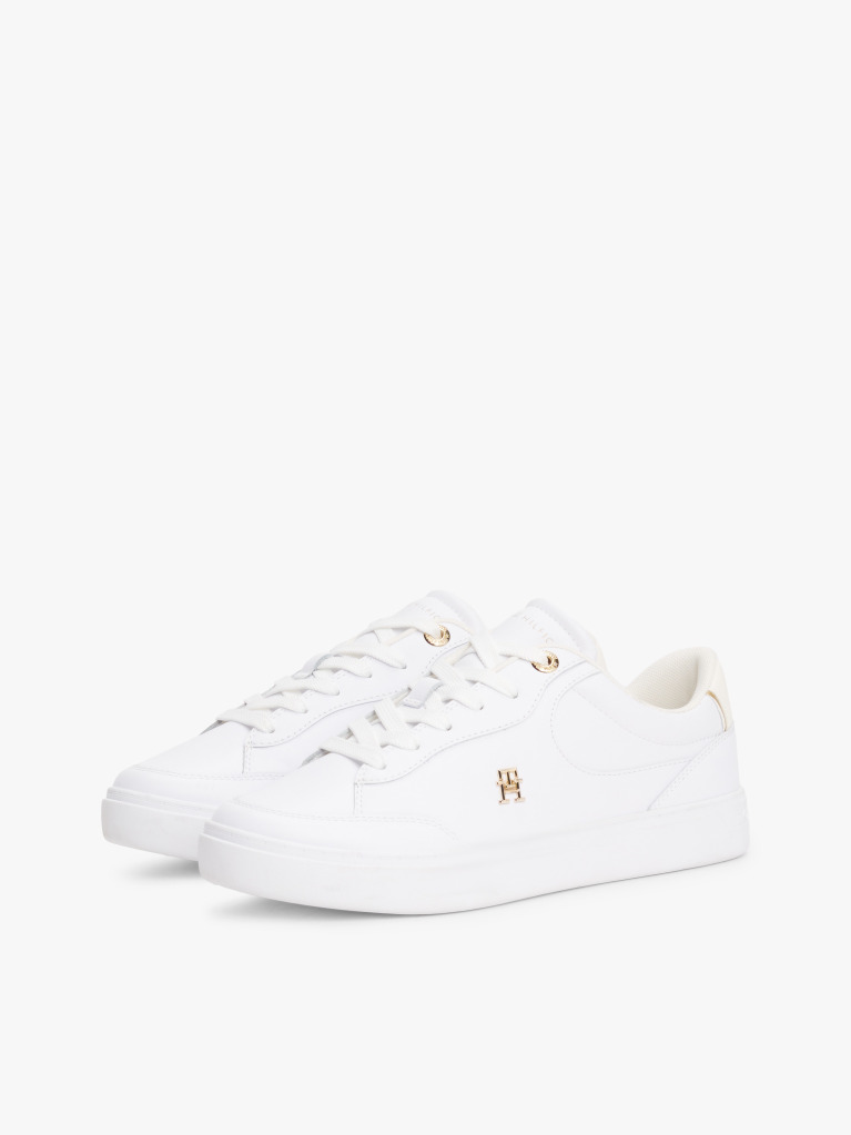Άσπρο TH Monogram Δερμάτινα Sneakers  Γυναίκες