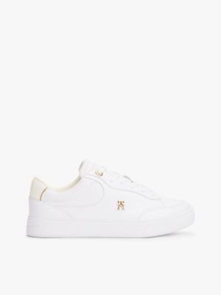 Άσπρο TH Monogram Δερμάτινα Sneakers  Γυναίκες