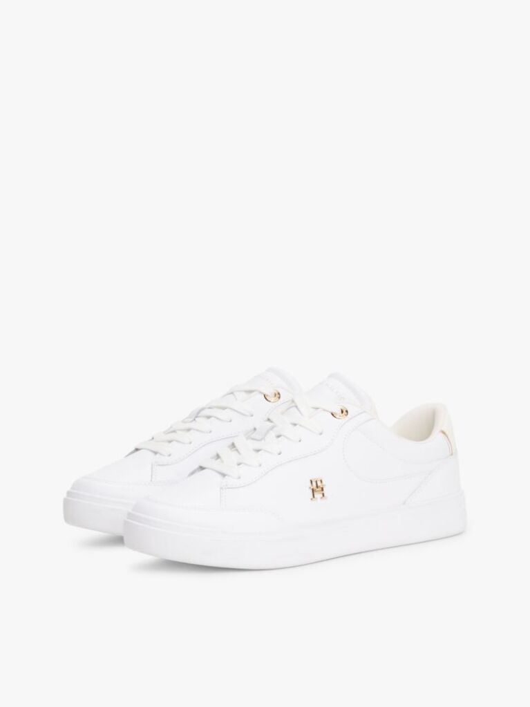 Άσπρο TH Monogram Δερμάτινα Sneakers  Γυναίκες