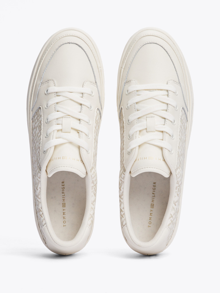 Μπεζ TH Monogram Δερμάτινα Sneakers Με Πάτο Flatform  Γυναίκες