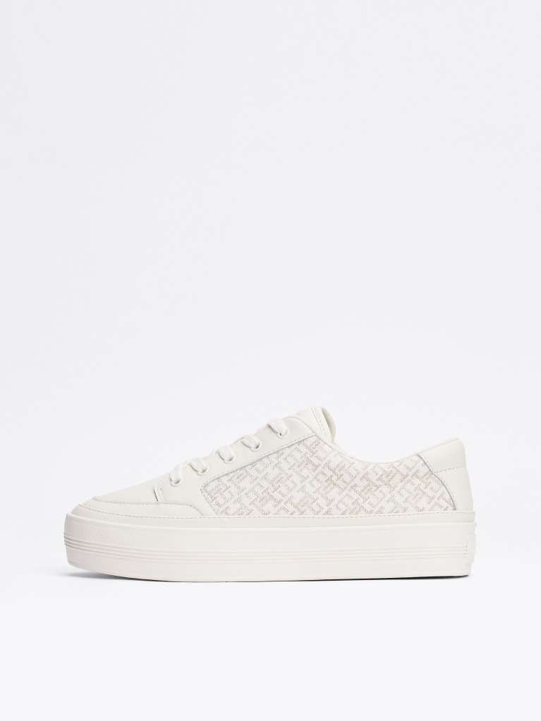 Μπεζ TH Monogram Δερμάτινα Sneakers Με Πάτο Flatform  Γυναίκες