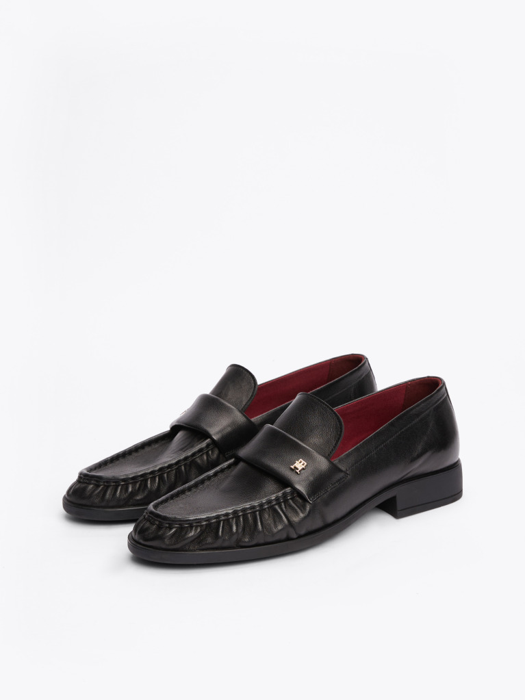 Μαύρο TH Monogram Δερμάτινα Loafers  Γυναίκες