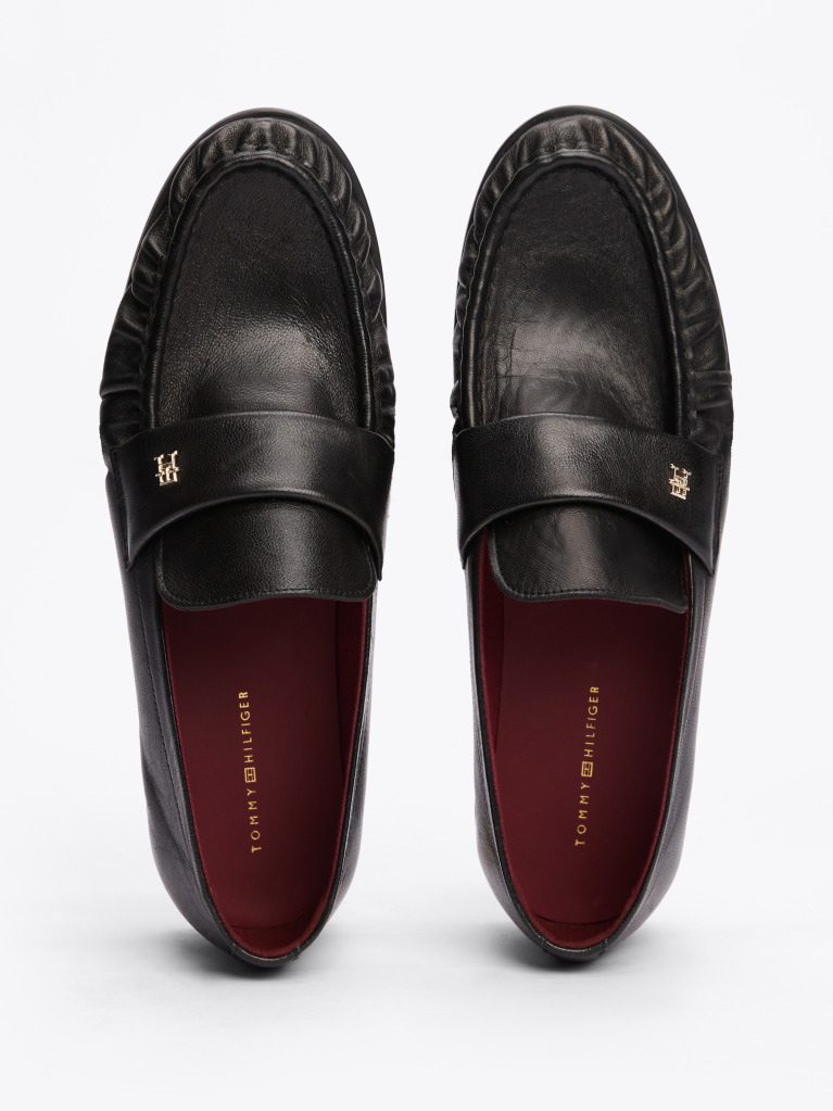 Μαύρο TH Monogram Δερμάτινα Loafers  Γυναίκες