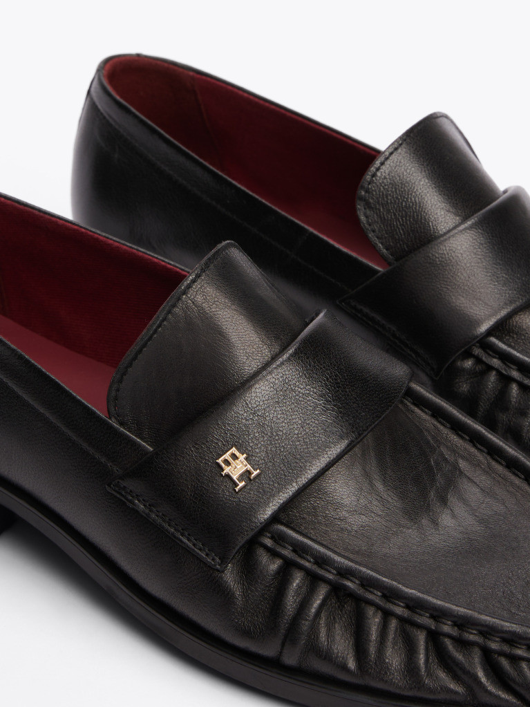 Μαύρο TH Monogram Δερμάτινα Loafers  Γυναίκες
