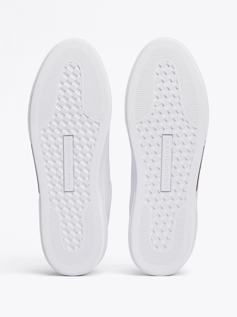White Metallic Leather Court Trainers  Women