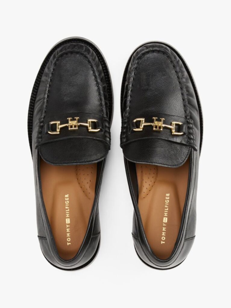 Black Leather Horsebit Loafers  Women