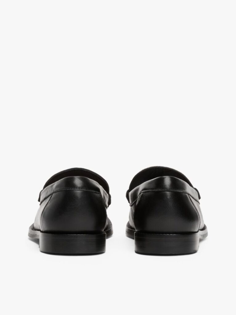 Black Leather Horsebit Loafers  Women
