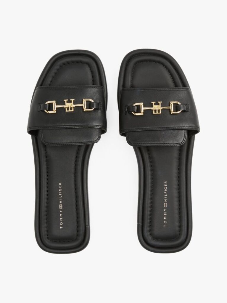 Black Leather Horsebit Mules  Women