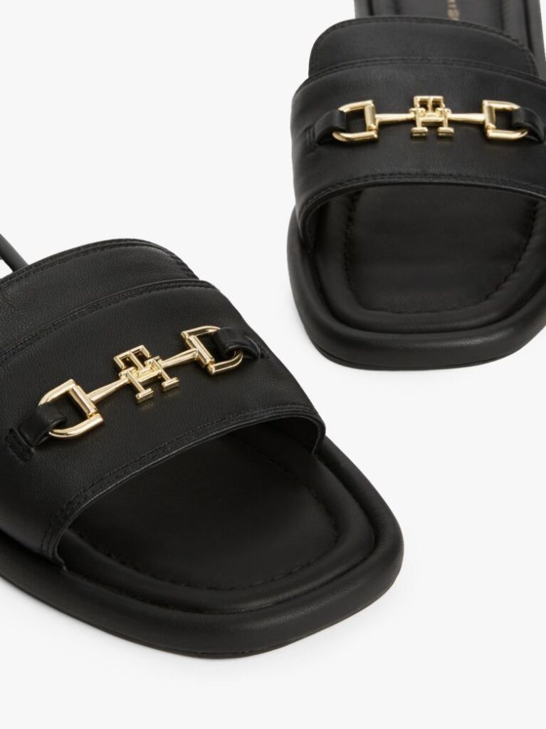 Black Leather Horsebit Mules  Women