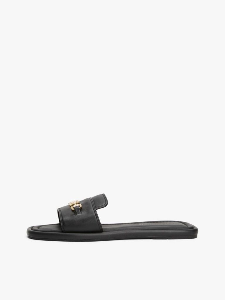 Black Leather Horsebit Mules  Women
