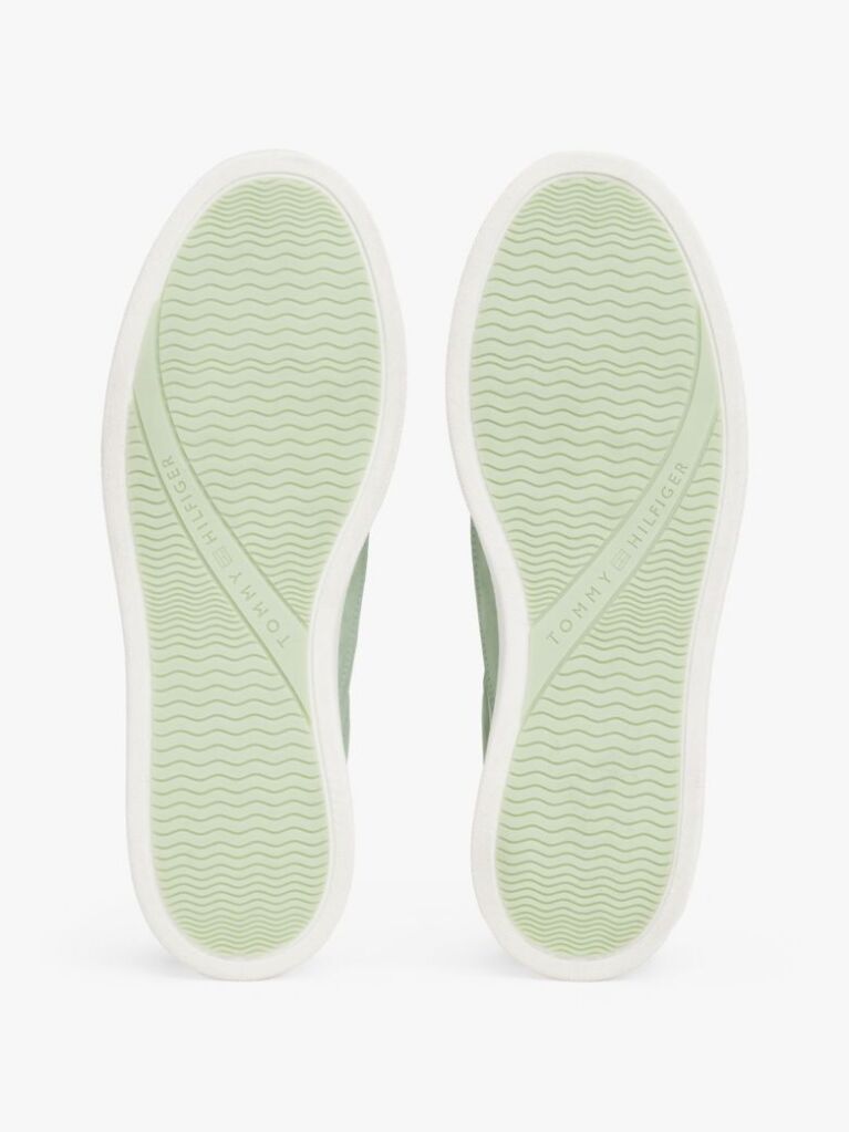 Green Leather Metallic Logo Court Trainers  Women