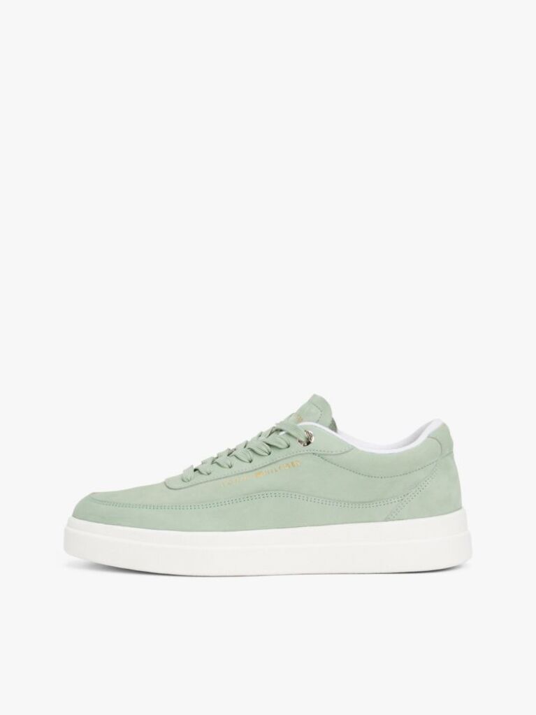 Green Leather Metallic Logo Court Trainers  Women