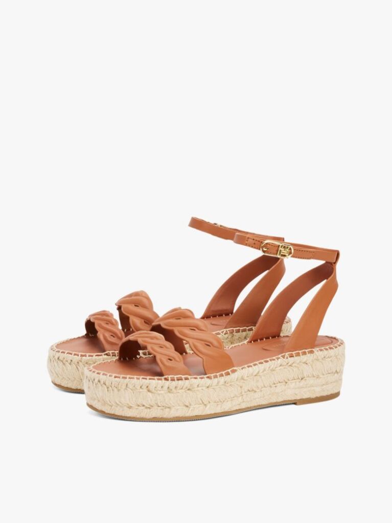 Brown Leather Embossed Espadrilles  Women