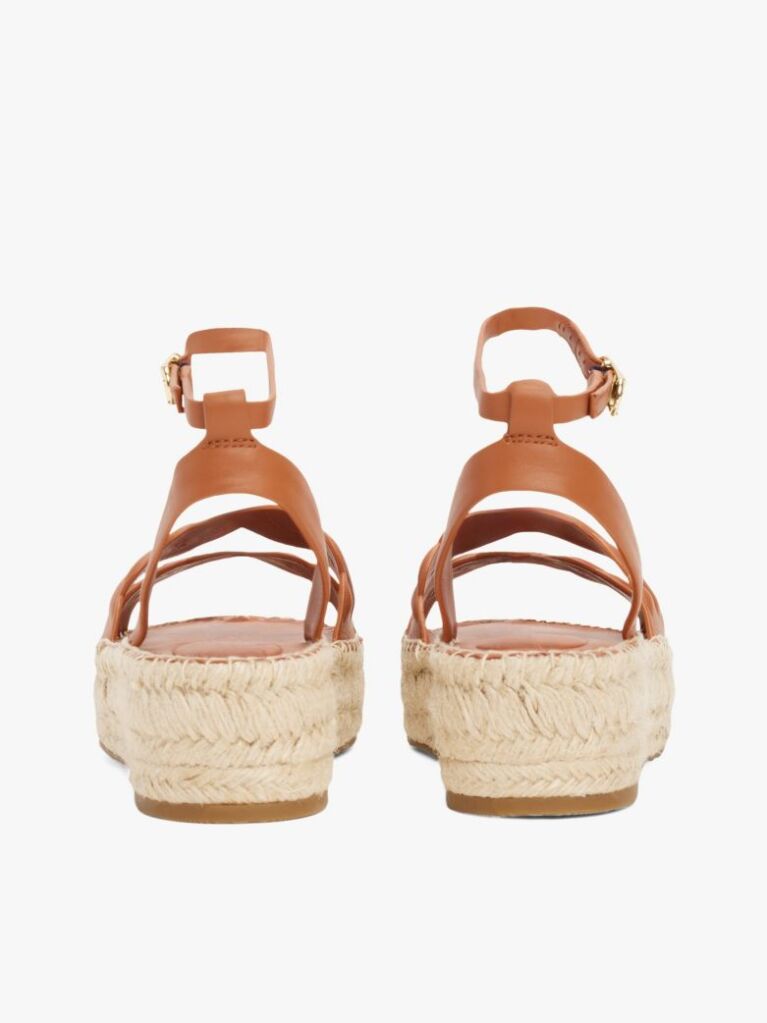 Brown Leather Embossed Espadrilles  Women