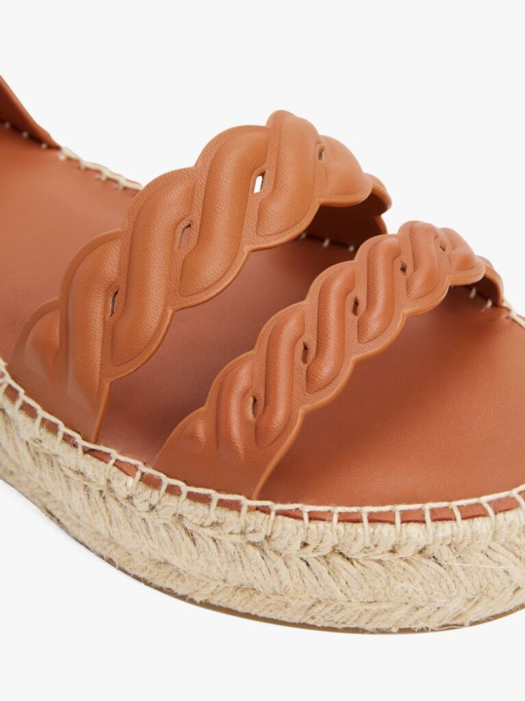 Brown Leather Embossed Espadrilles  Women
